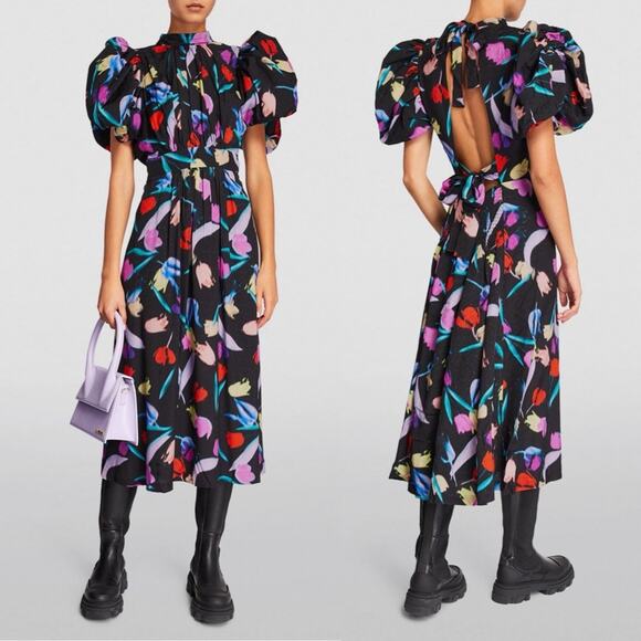 ROTATE BIRGER CHRISTENSEN Noon Floral Print Midi Dress XS Size 2 NWT - Picture 11 of 12